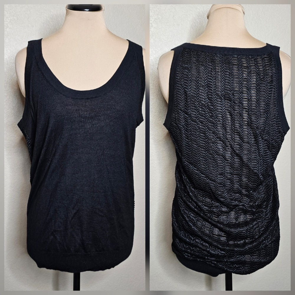 Derek Lam Cashmere Silk Knit Tank Top Black Chevron Back Womens Large